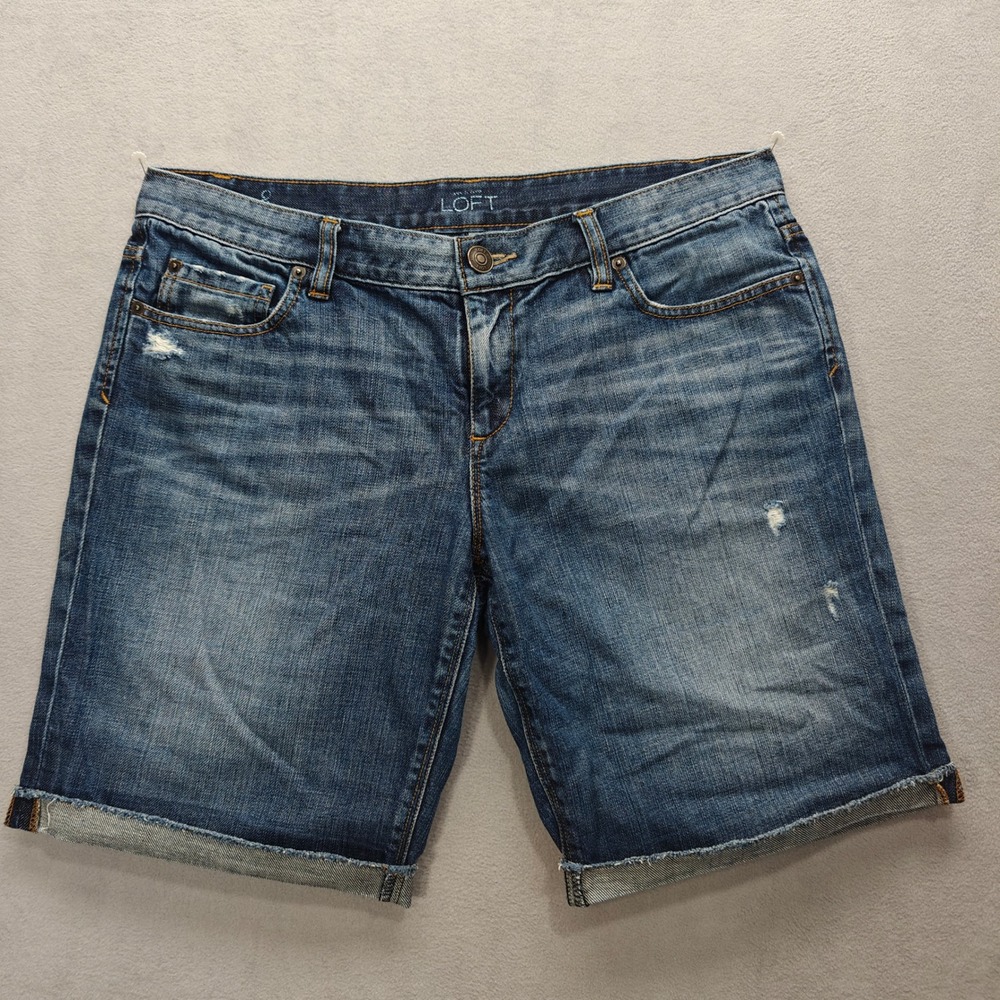 Loft Distressed Denim Cuffed Jean Shorts Womens 8 Grunge Country Western Cowgirl